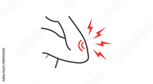 Simple line icon illustrating sharp pain or inflammation occurring at the elbow joint structure