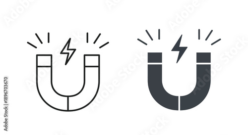 Horseshoe magnet icons representing powerful magnetic force and electrical attraction in two styles