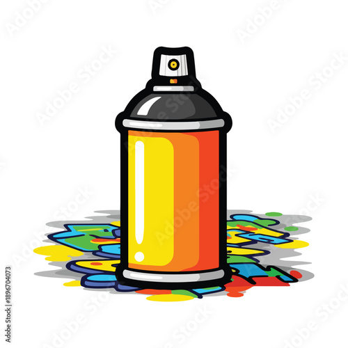 A colorful cartoon spray can with paint splatters