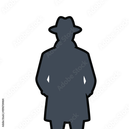 A gray silhouette of a man wearing a hat