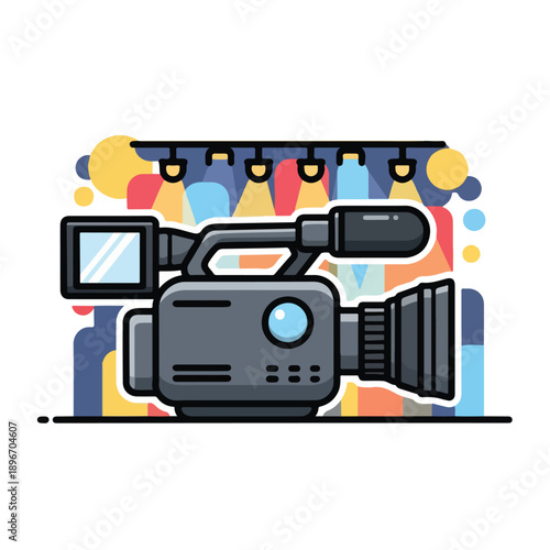 A colorful illustration of a professional video camera