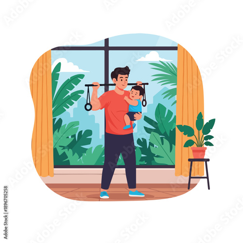 A man exercising with a baby