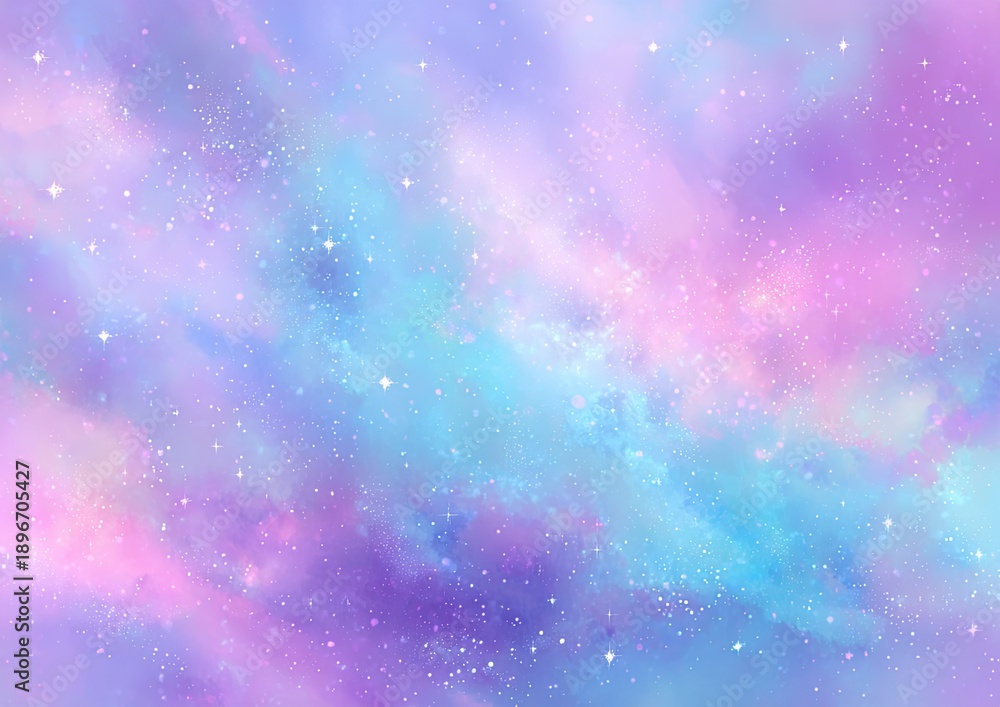 Obraz premium Dreamy watercolor depiction of a cosmic space scene with pastel colors and sparkling stars