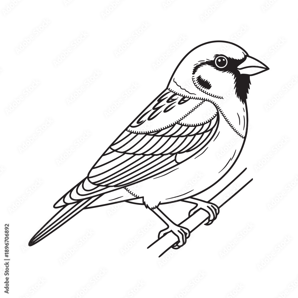Obraz premium Single Bird Vector Line Art Minimal Black and White Illustration