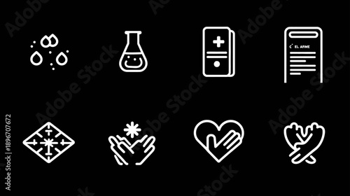 Modern Medical & Healthcare Line Icons Set. Science, Laboratory, Hygiene, Protection, and Patient Care Vector Symbols