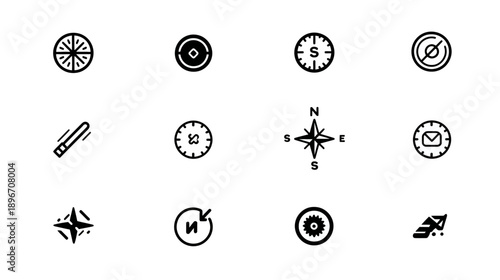 Outline Navigation Icons Set: Compass, Direction, Location, and Travel Symbols. Vector Line Art Collection.