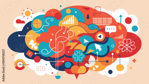 Vibrant modern illustration of an abstract brain concept, perfect for creative projects and innovative designs.