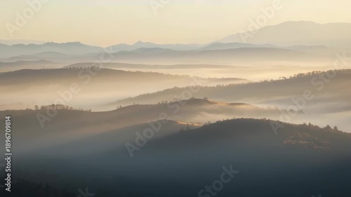 Wallpaper Mural Mist misty rolling hill sunrise fog ridge valley layered hills with soft golden tranquil light Torontodigital.ca