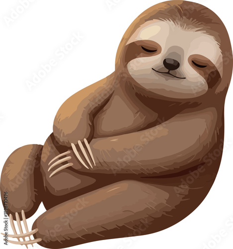 Cute Sloth Sleeping Peacefully In Brown Tones Vector Illustration Flat Design