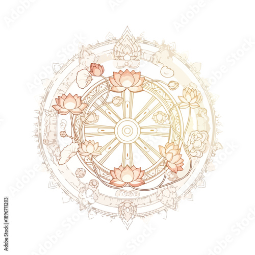 Buddhist Wheel of Life Mandala Illustration.