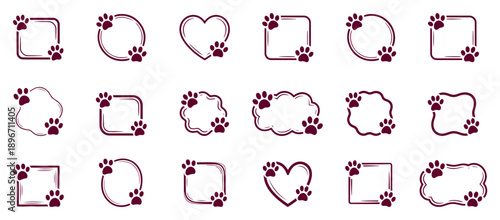 Vector frame badges designed with a 'hand-drawn sketch silhouettes collection, various and detailed styles, for pet-related branding, social media icons, or printable labels vector illustration style.