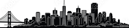 San Francisco Skyline Silhouette Vector Featuring Golden Gate Bridge Transamerica Pyramid Detailed City Landmarks And Urban Architecture Outline For n 