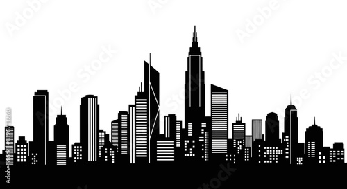 Abstract City Skyline Silhouette Vector Illustration. Modern Downtown Metropolis Architecture Background.