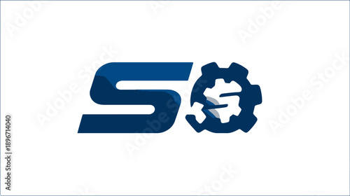 Modern blue stylized letter S and gear icon representing engineering, technology, solutions, and industrial progress