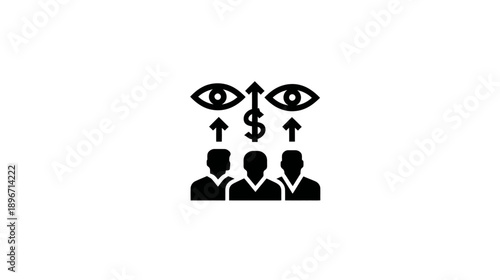 Audience attention and monetary value icon. Business profit and consumer viewership concept. Marketing and investment symbol.