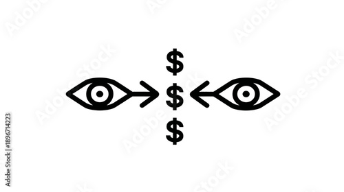 Money Focus Icon: Eyes Attracted to Dollars, Symbolizing Financial Goals, Investment, Profit, and Wealth Pursuit
