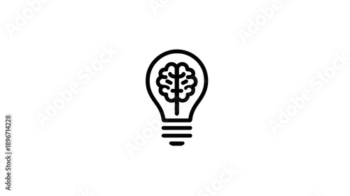 Outline Lightbulb Icon with Brain Symbolizing Innovation, Creative Idea, Intelligence, and Problem Solving Concept