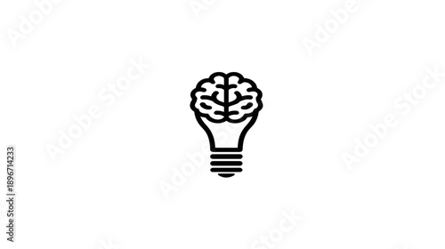 Brain inside lightbulb icon representing creative idea, intelligence, innovation, thought process, solution, and smart concept.
