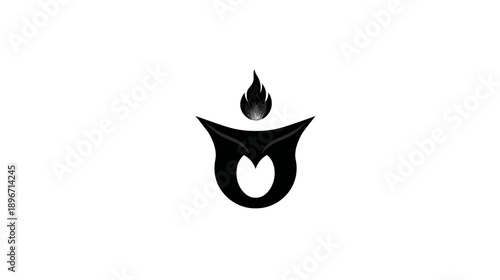 Stylized black and white abstract flame icon. Modern minimalist graphic symbol of light, warmth, energy, wisdom, or spirit.