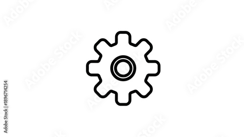 Black outline gear icon for settings, preferences, configuration, engineering, and mechanical concepts. Simple cogwheel symbol.