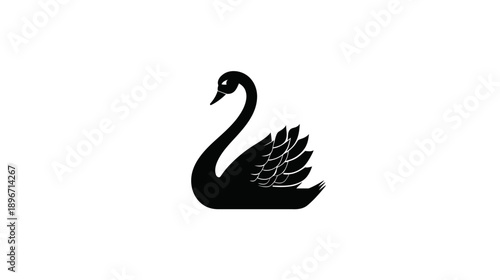 Stylized black swan silhouette vector icon on white background, elegant minimalist graphic of a graceful waterfowl bird.
