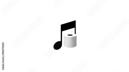 Musical Note and Toilet Paper Roll Icon. Creative Graphic Symbol for Bathroom Sounds, Hygiene, or Humorous Audio Concepts