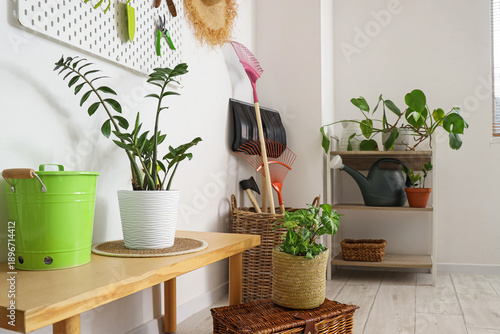 Bench with gardening tools ...