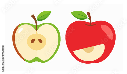Whole and Half Red Apple Vector Illustration Healthy Fruit