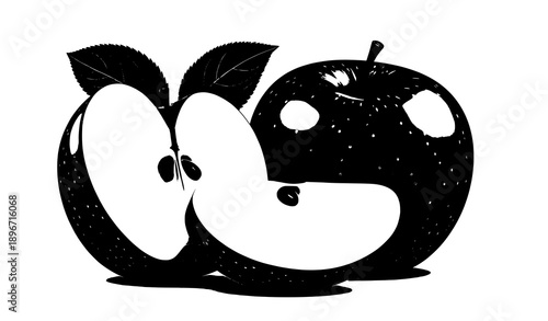 Whole and Half Red Apple Vector Illustration Healthy Fruit