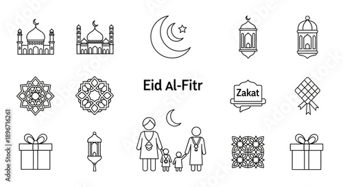 Eid Al Fitr Islamic Symbols and Icons.