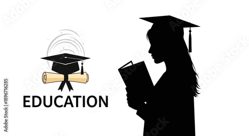 Graduate Student Reading Book in Graduation Cap.