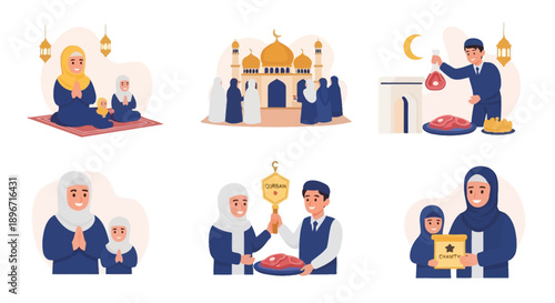 Ramadan Fasting and Prayer Illustrations.