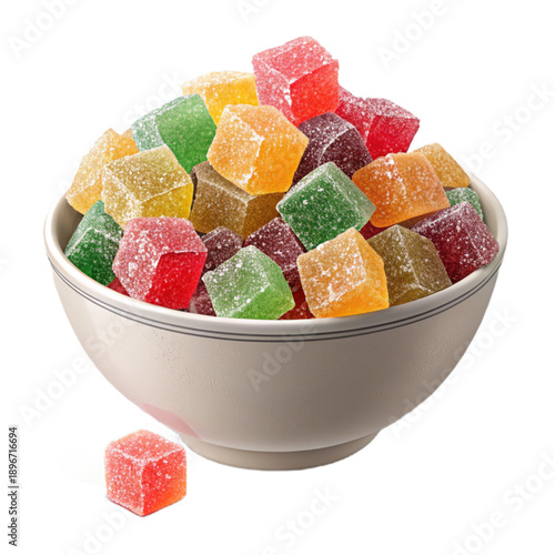 Colorful jelly cubes in a bowl, perfect for a refreshing dessert or snack