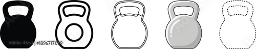 Diverse set of kettlebell icons, ideal for fitness, strength training, and workout designs, showcasing gym equipment in multiple graphic styles