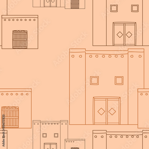 Editable Outline Traditional Arab Houses Vector Illustration as Seamless Pattern for Creating Background Islamic Moments or Middle Eastern History and Culture Related Design