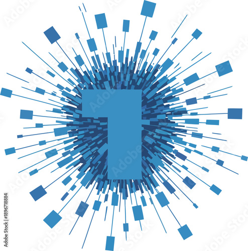 Abstract Blue Number 1 Bursting with Geometric Shapes and Lines