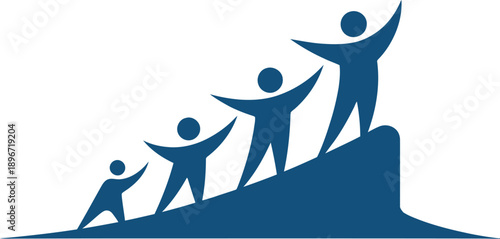 Stylized Figures Ascending a Slope, Symbolizing Growth and Success