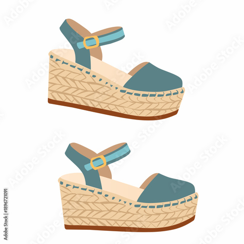 Espadrille Wedge Sandals in Flat Vector Style for Summer