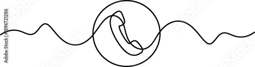 A single line drawing of a telephone handset inside a circle with sound waves on either side
