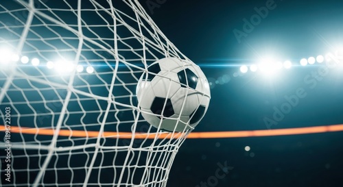 The soccer ball enters the goal during a football world cup match.