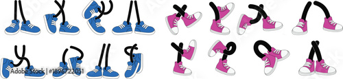 Set of cartoon-style leg and shoe illustration clip arts with white soles, for 2D animation, sticker packs, mobile games, or character design kitsvector motifs.