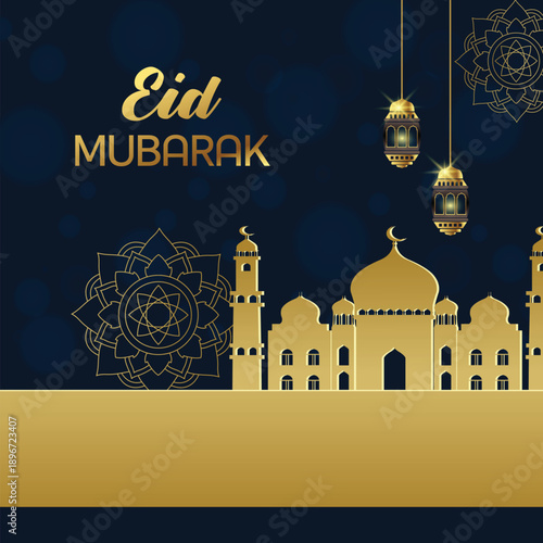 Eid Mubarak Festive Greeting with Golden Lanterns