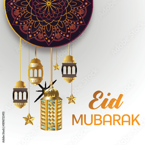 Eid Mubarak Festive Greeting with Golden Lanterns