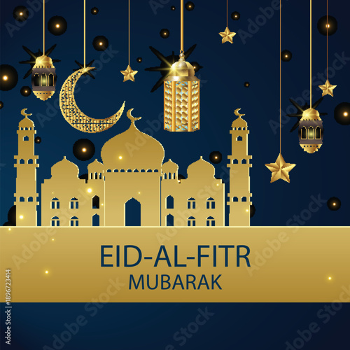 Eid Mubarak Festive Greeting with Golden Lanterns