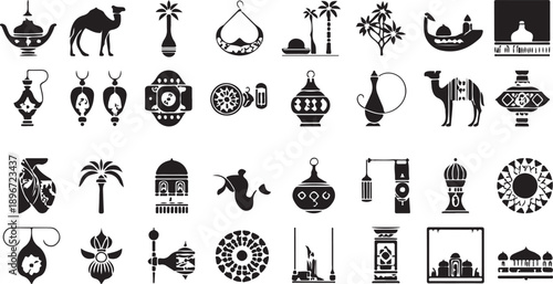 Big set of arabic culture icon (Flat silhouette version)