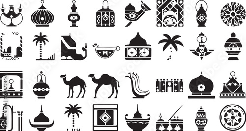 A muslim woman praying silhouette beside a night window with a crescent moon