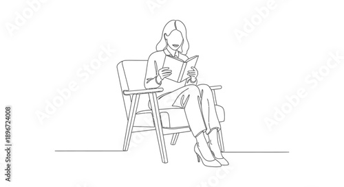 woman reading a book in an armchair illustrating quiet leisure intellectual pursuit and serene self-care perfect for a peaceful lifestyle.