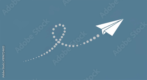 White paper airplane vector graphic with dotted flight path. Simple design. isolated PNG with Transparent Background