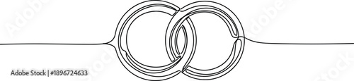 Continuous One Line Drawing of Two Interlocking Wedding Rings for Marriage Commitment Eternal Love Infinity Symbol Minimalist Vector Illustration for Anniversary Romantic Design