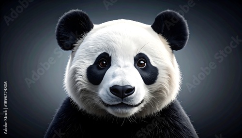 Close-up Portrait of a Giant Panda Bear with Dark Background.